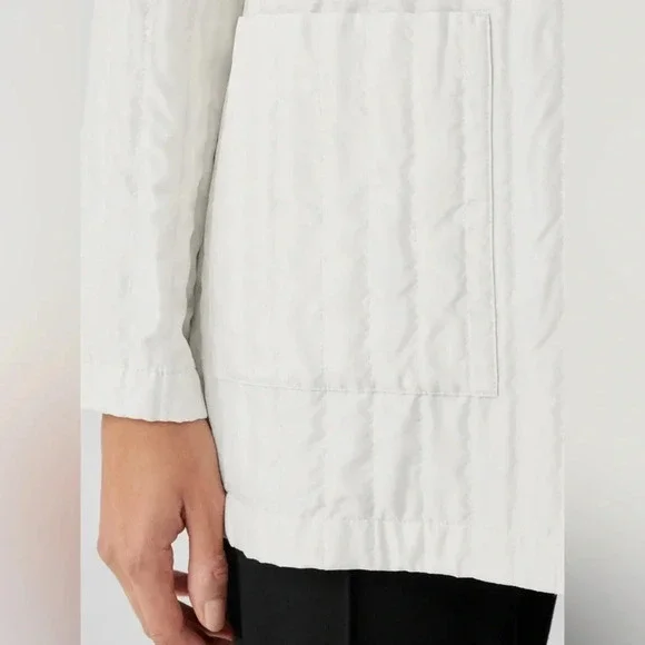 Eileen Fisher Silk Habutai Quilted Round Neck Jacket in Bone Color NWT Size XL - Picture 4 of 12